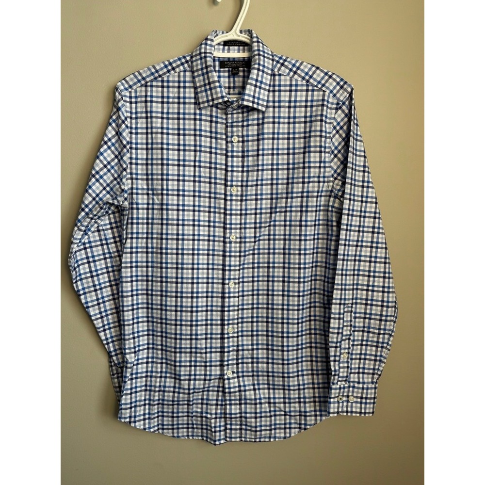 Banana Republic Camden Fit Supima Cotton Plaid Button Up Shirt Blue Mens Small